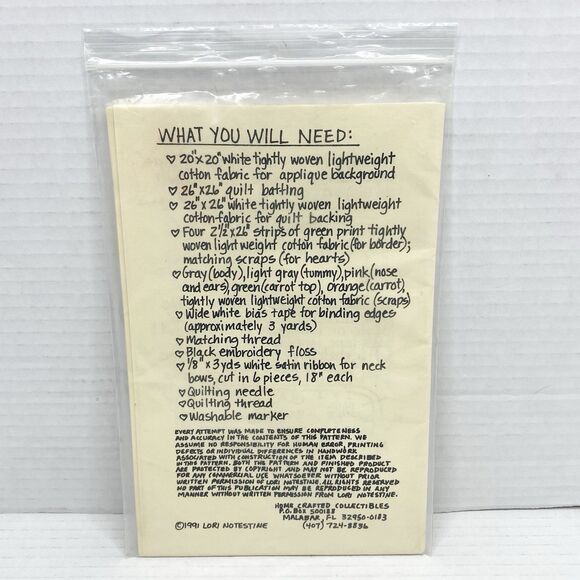 Vintage 1991 "Bunny Quilt" Wall Hanging Pattern Quilting Project - Picture 3 of 3